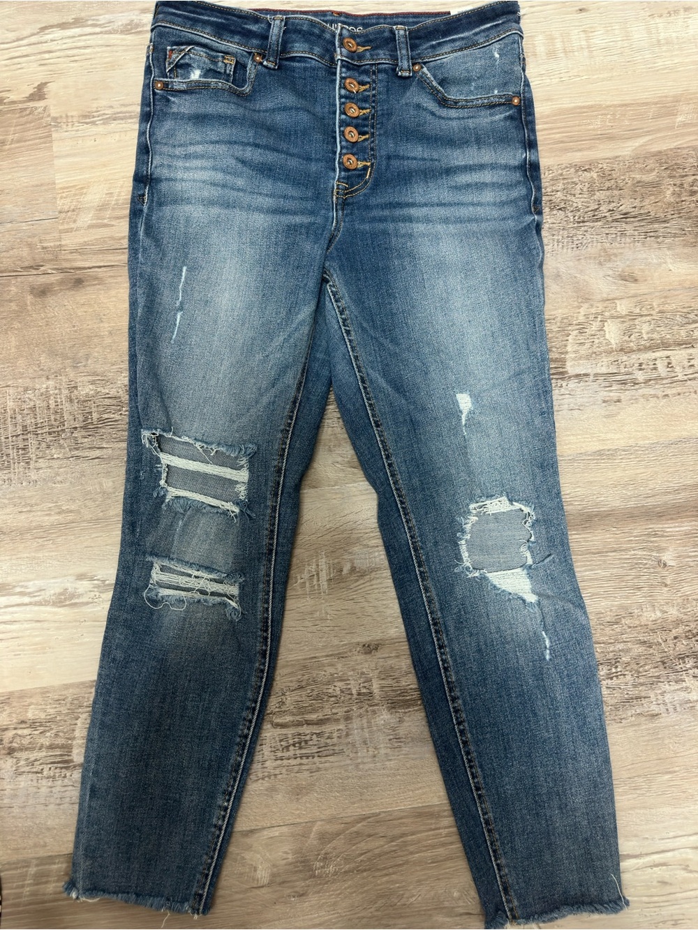 Maurices Women’s Distressed Blue Button-Fly Jeans